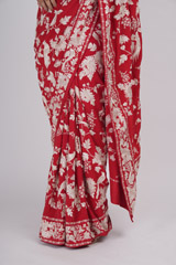 Off White Scallop Blouse And Red SareeADL00553