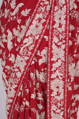 Off White Scallop Blouse And Red SareeADL00557