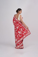 Off White Scallop Blouse And Red SareeADL00560