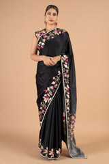 Multi- Colored Embroidered  Black SareeDSC03740