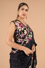 Multi- Colored Embroidered  Black SareeDSC03747