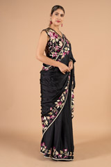 Multi- Colored Embroidered  Black SareeDSC03749