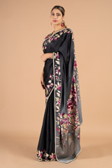 Multi- Colored Embroidered  Black SareeDSC03750