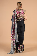 Multi- Colored Embroidered  Black SareeDSC03758