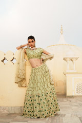 Pista Green Sequin Satin Lehenga Set