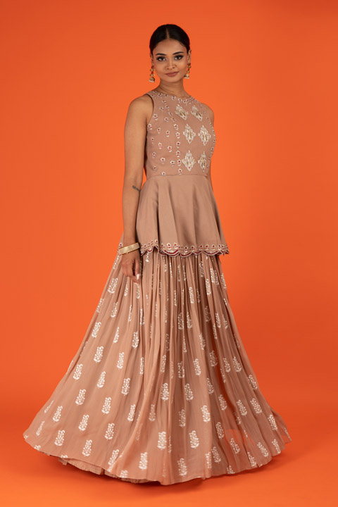 Ambi Print Peplum Top And Skirt