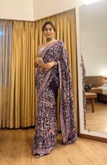 Purple Cheena Cheeni Embroidery Saree1