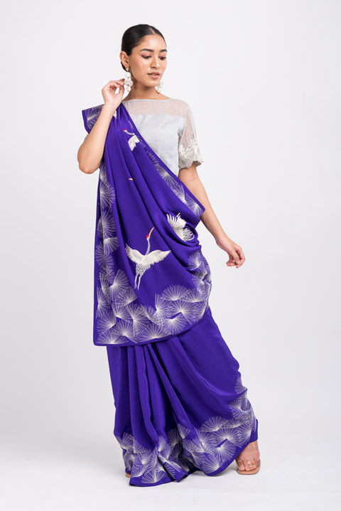 Purple Saree Blouse Set