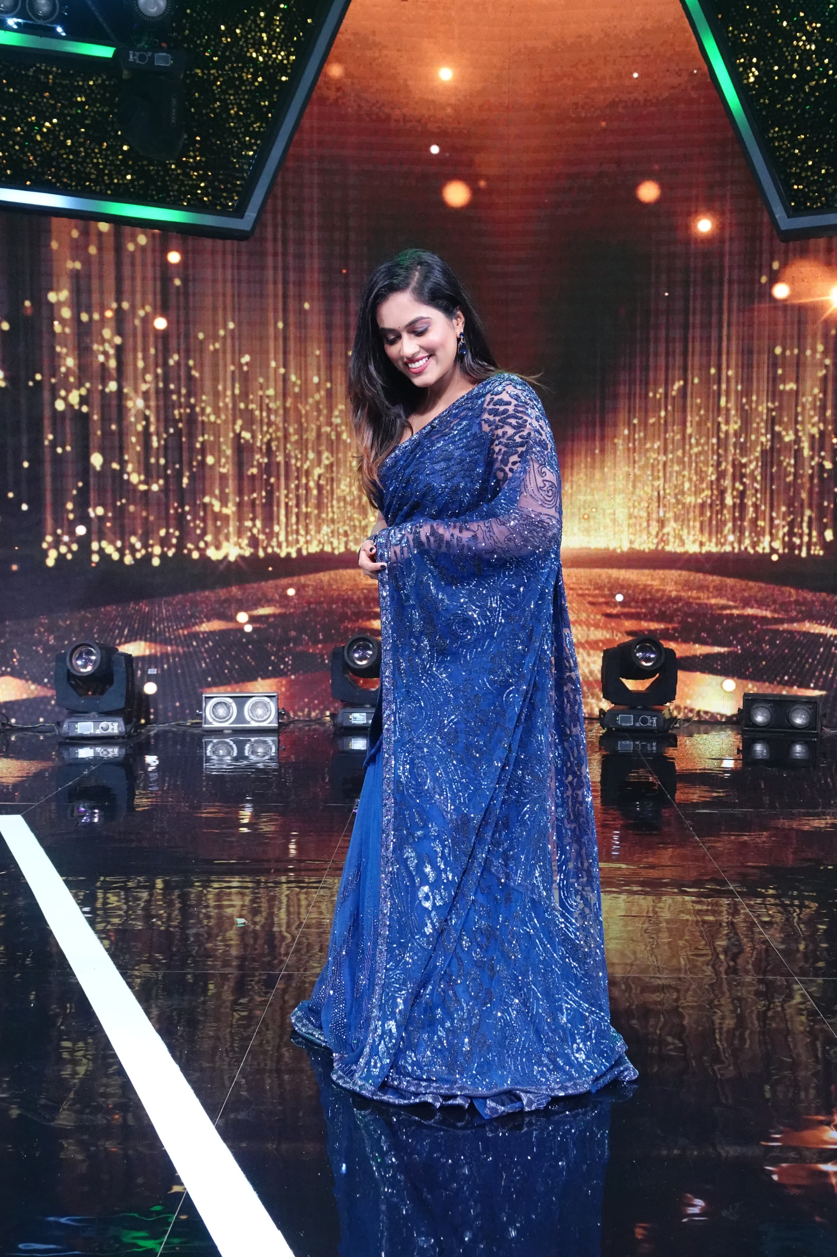 Blue Sequinned Saree