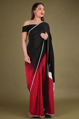 Off white Embroidery In Red Black SareeDSC03850