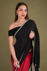 Off white Embroidery In Red Black SareeDSC03851