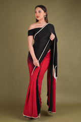 Off white Embroidery In Red Black Saree