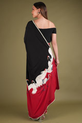 Off white Embroidery In Red Black SareeDSC03870