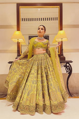 Green Silk Chanderi Lehenga Set