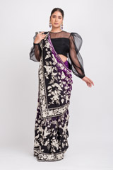 Embroidered Black Purple Saree Blouse Set_DSC6056-Edit