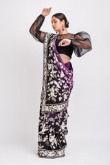 Embroidered Black Purple Saree Blouse Set_DSC6058-Edit
