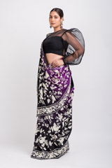 Embroidered Black Purple Saree Blouse Set_DSC6064-Edit
