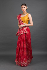 Maroon Bandhej Gota Work Saree