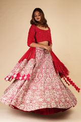Red Brocade Jaal Lehenga
