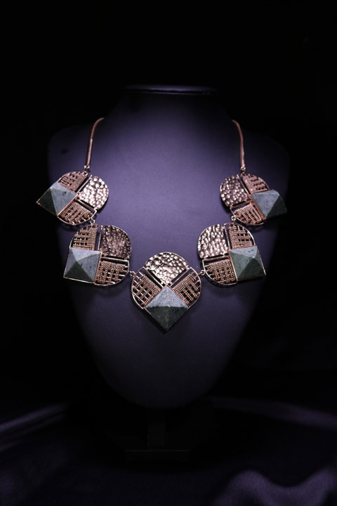Weaved Semi Circle Geometric Motifs Necklace