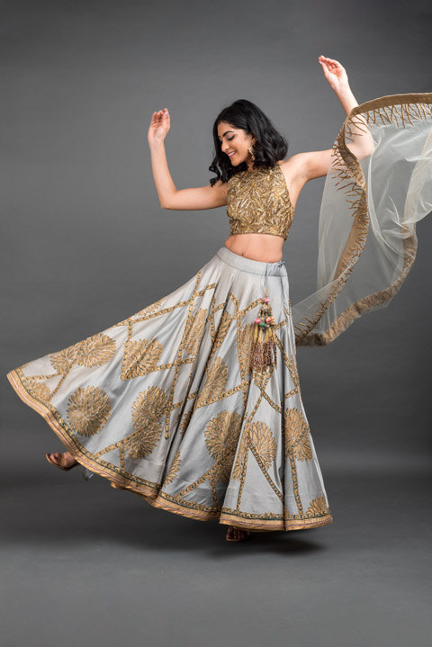 Grey Silk Chanderi Lehenga