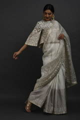 Ikat Feather Jamdani Saree Blouse Set2268_video