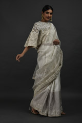 Ikat Feather Jamdani Saree Blouse Set_DSC3168