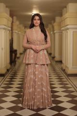 Beige Peplum Jacket And A Skirt Set