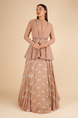 Beige Peplum Jacket And A Skirt SetDSC01804