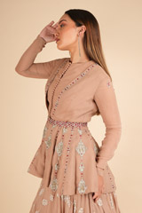 Beige Peplum Jacket And A Skirt SetDSC01807