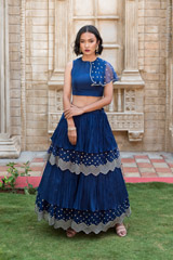 Navy Blue Tiered Skirt And A Crop Top