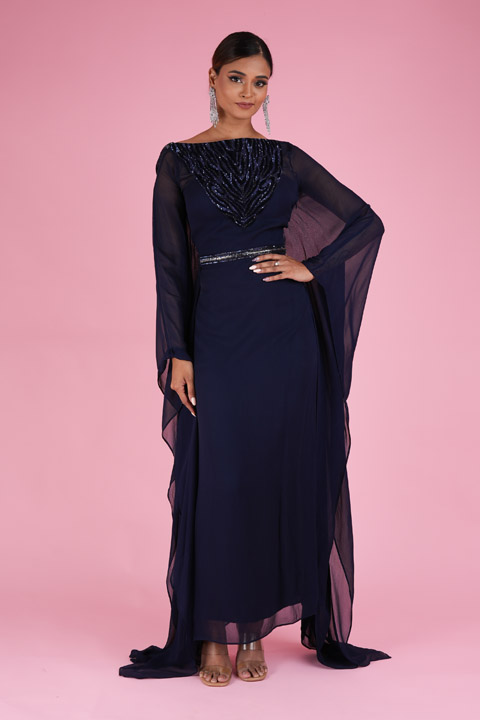 Midnight Blue Backless Kaftan