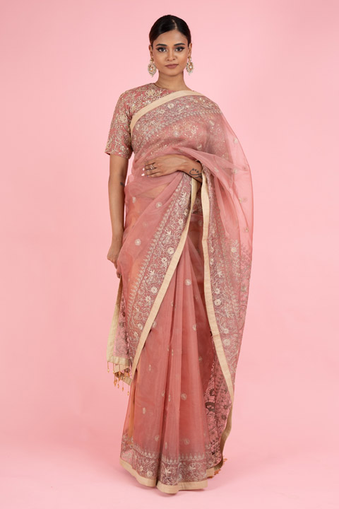 Pink Organza Saree Blouse