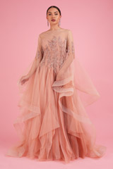 Peach Ruffle Sleeve Gown