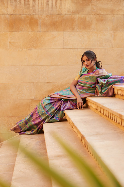 Blue And Green Silk Saree