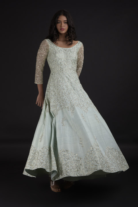 Mint Jaal Embroidered Gown
