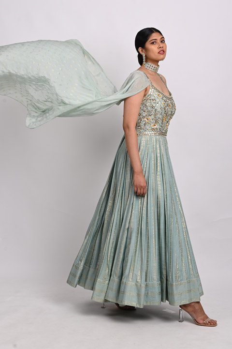 Mint Foil Printed Gown