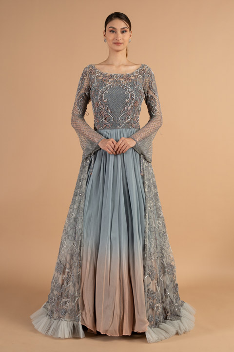 Grey-Old Rose Shaded Backless Gown
