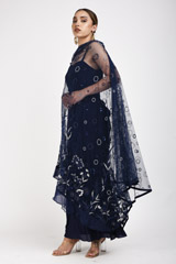 Blue Draped Dress With Cape_SUB0610