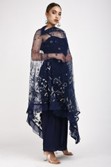 Blue Draped Dress With Cape_SUB0613