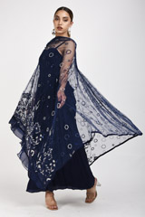 Blue Draped Dress With Cape_SUB0614