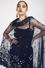 Blue Draped Dress With Cape_SUB0618