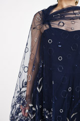 Blue Draped Dress With Cape_SUB0621