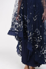 Blue Draped Dress With Cape_SUB0623