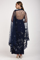 Blue Draped Dress With Cape_SUB0626