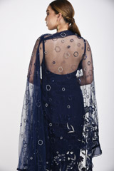 Blue Draped Dress With Cape_SUB0628