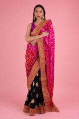Red Orange Bandhani Saree