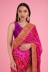 Red Orange Bandhani SareeDSC02729