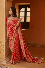 Red Bandhej Saree