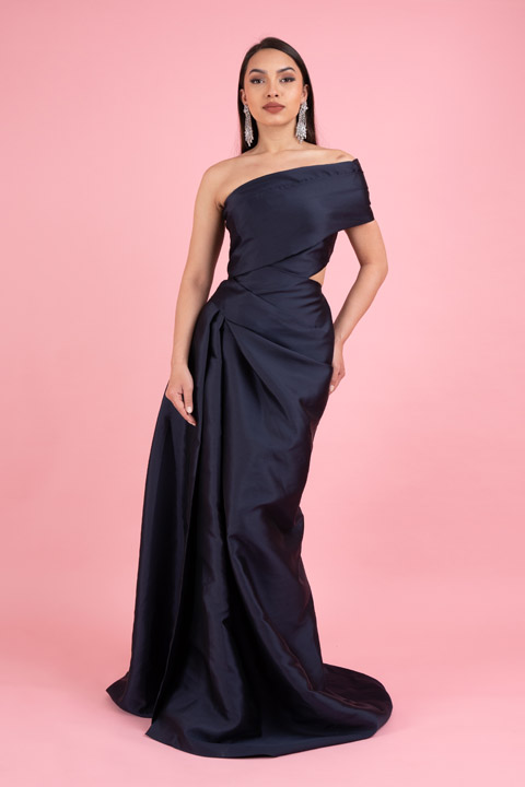 Navy Blue One Shoulder Gown